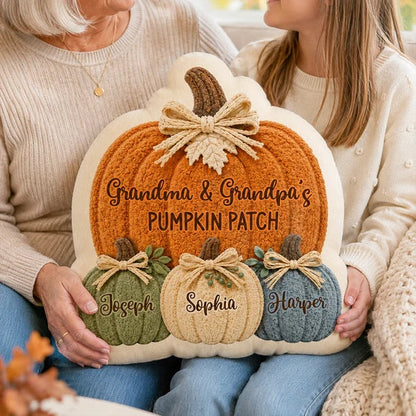 Grandma & Grandpa's Pumpkin Patch Personalized Shaped Pillow, Heartwarming Autumn Keepsake and Creative Family Gift