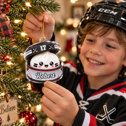 Personalized Acrylic Ornament, Kawaii Hockey Dumpling Keepsake, Creative Gift for Sons, Daughters & Grandkids