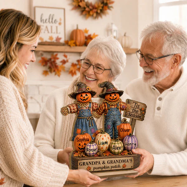 Grandpa & Grandma's Pumpkin Patch Personalized 2-Layer Wooden Plaque, Creative Gift for Fall Family Decor