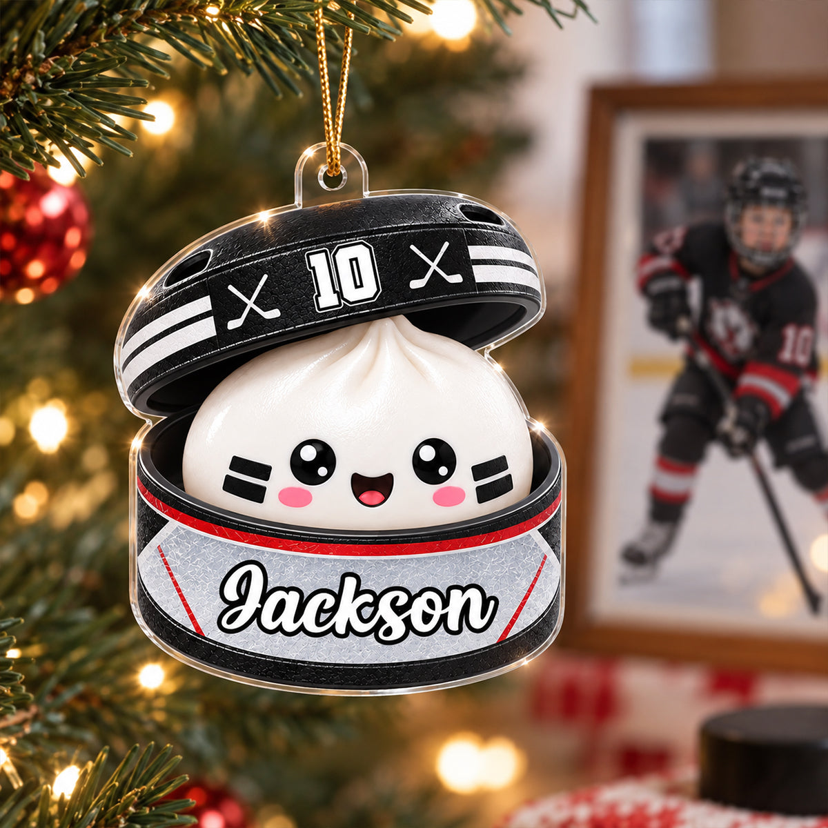 Personalized Acrylic Ornament, Kawaii Hockey Dumpling Keepsake, Creative Gift for Sons, Daughters & Grandkids