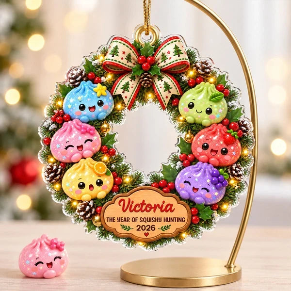 Acrylic Ornament with Colorful Dumpling Wreath, Personalized Christmas Keepsake, Creative Gift for Family
