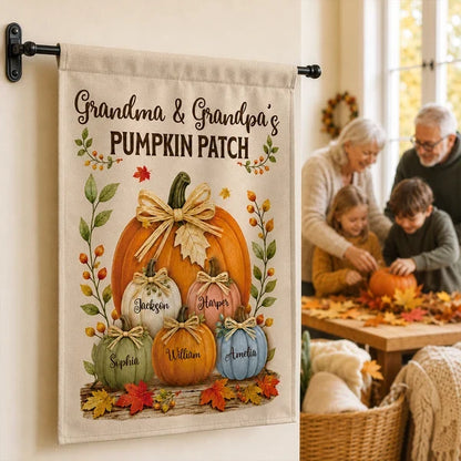 Personalized Garden Flag, Grandma & Grandpa's Pumpkin Patch in Warm Fall Colors, Creative Grandparents Gift