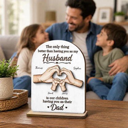 Personalized 2-Layer Wooden Plaque, Family Hands Illustration, Unique Gift for Husband & Dad