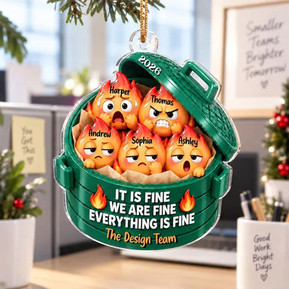 Personalized Dumpster Fire Acrylic Ornament, Cute Cartoon Team Scene, Unique Christmas Gift for Coworkers