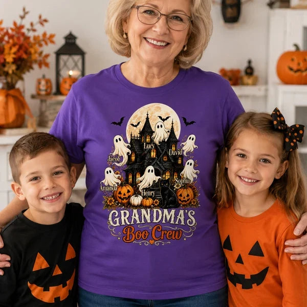 Personalized Grandma's Boo Crew Classic Tee, Haunted House Ghosts, Unique Gift for Grandma