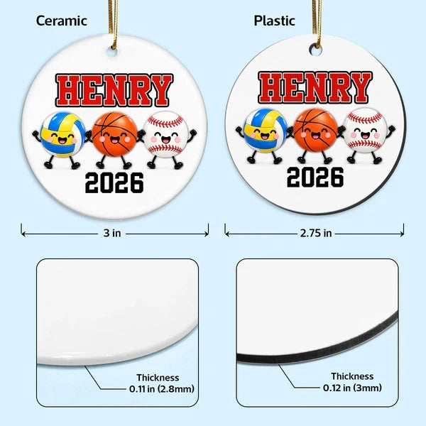 Personalized Ceramic Ornament, Smiling Multi-Sport Team Keepsake, Creative Gift for Kids and Sports Fans