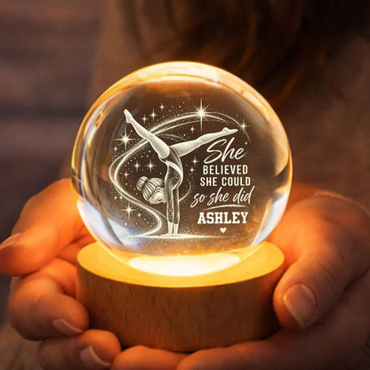Personalized Globe Lamp with Handstand Gymnast, Warm Amber Unique Gift for Young Gymnast
