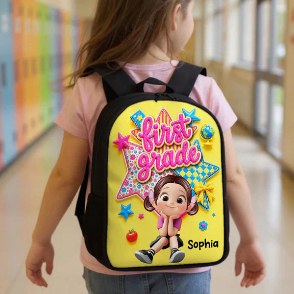 Personalized Kids School Backpack, Cute Cartoon Girl Grade Design, Unique Creative Gift For Daughter