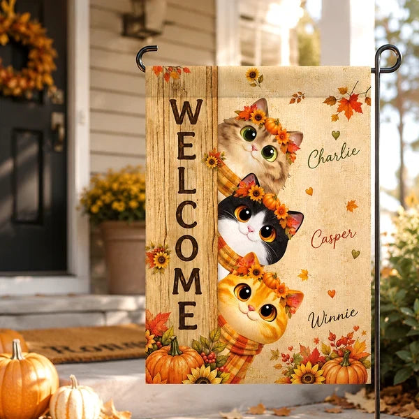 Personalized Garden Flag, Cozy Autumn Welcome for Heartwarming Yard Decor and Creative Gift for Pet Owners