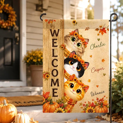 Personalized Garden Flag, Cozy Autumn Welcome for Heartwarming Yard Decor and Creative Gift for Pet Owners