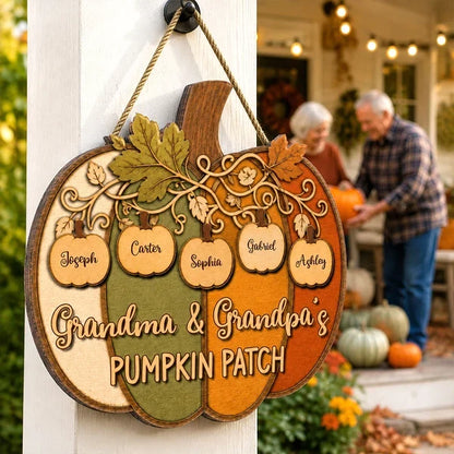 Personalized Wooden Sign, Colorful Pumpkin Patch Front Door Decor, Unique Fall Gift for Grandma & Grandpa
