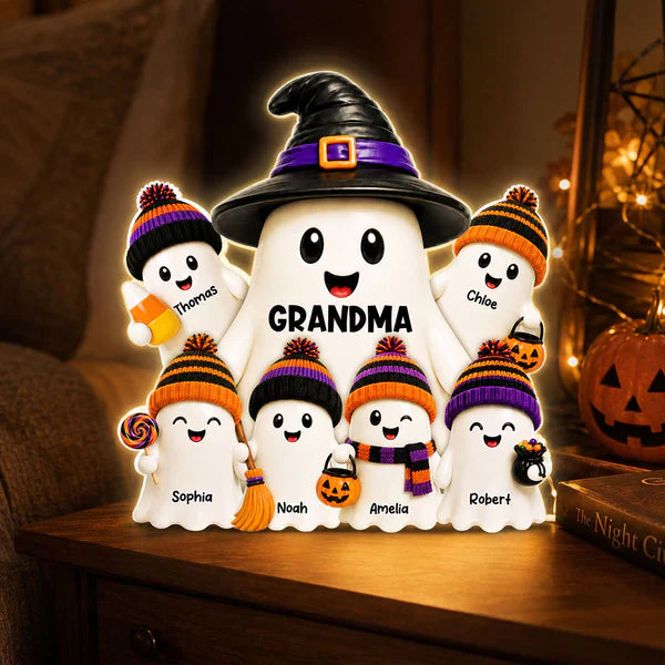 Personalized Acrylic Light Box, Grandma Ghost Family Halloween Decor, Unique Gift for Grandma