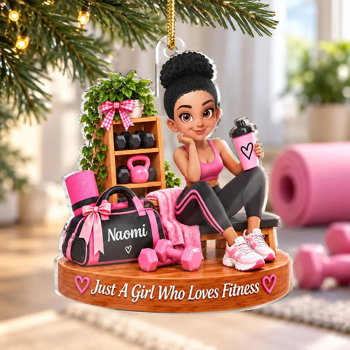 Just a Girl Who Loves Fitness Acrylic Ornament, Pink Home Gym Keepsake, Creative Gift for Wife or Best Friend