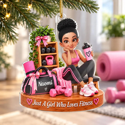 Just a Girl Who Loves Fitness Acrylic Ornament, Pink Home Gym Keepsake, Creative Gift for Wife or Best Friend
