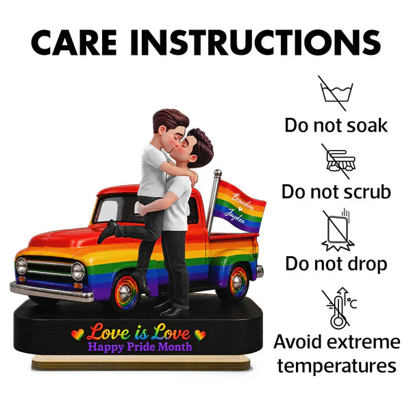 Personalized 2-Layer Wooden Plaque, LGBT Couple Rainbow Truck, Unique Gift for Couple, Pride Decor