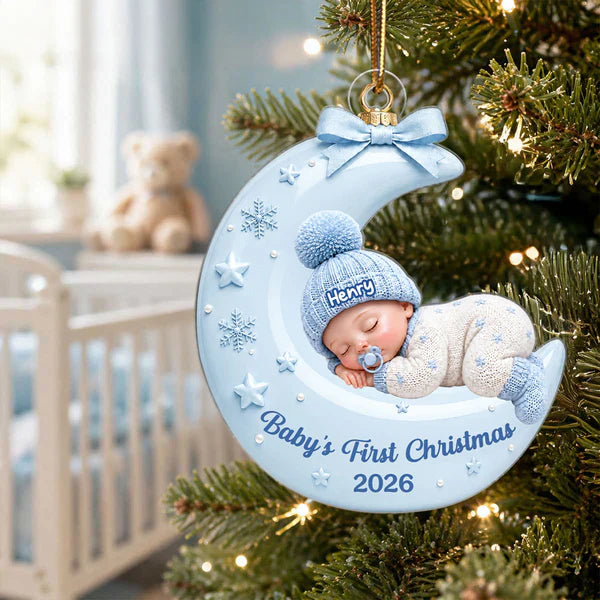 Personalized Acrylic Ornament With Sleeping Baby On Moon, Unique Creative Gift For New Parents