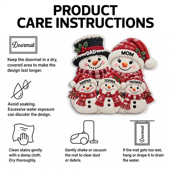 Snowman Family Shaped Doormat, Personalized Winter Welcome Decor, Heartwarming Creative Gift for Grandparents and Family