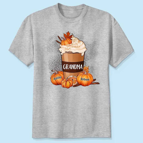 Grandma Pumpkin Cream Spicy Latte, Custom 20 kids name, Personalized T-Shirt/Sweatshirt/Hoodie