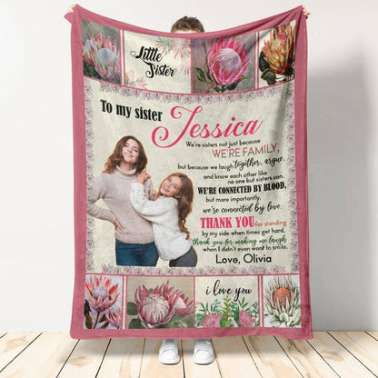 Personalized Custom Blanket For Sisters - My Sister Protea Flower Connected By Love