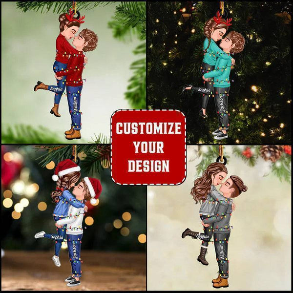 Christmas Tree Ornament - Doll Couple Hugging Kissing - Personalized Arcylic Ornament