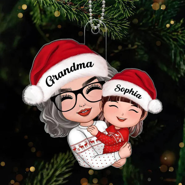 Gift For Granddaughter Grandson - Doll Grandma Mom Hugging Kid - Personalized Custom Acrylic Ornament