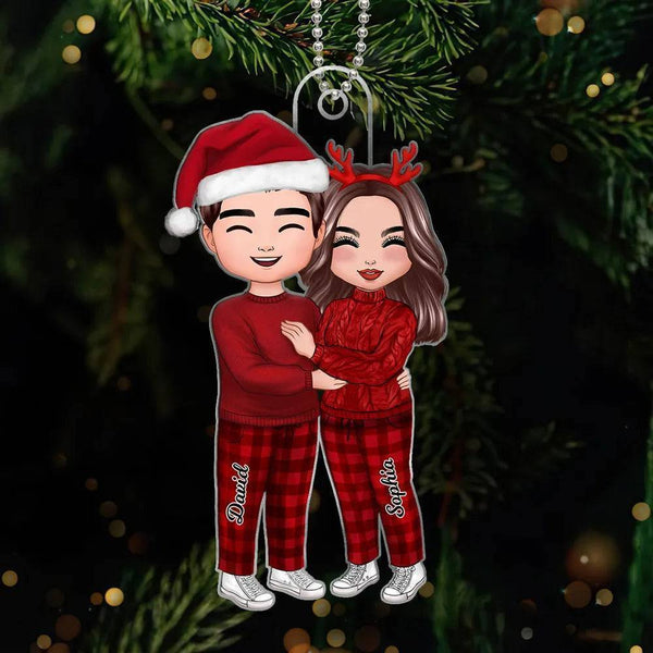 Christmas Gift For Husband and Wife - Christmas Doll Couple Standing Hugging Personalized Acrylic Ornament