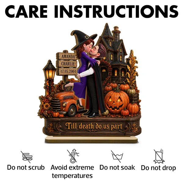 Personalized 2-Layer Wooden Plaque, Witch & Vampire Couple Haunted House Decor, Unique Gift for Couple