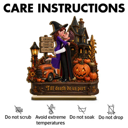 Personalized 2-Layer Wooden Plaque, Witch & Vampire Couple Haunted House Decor, Unique Gift for Couple