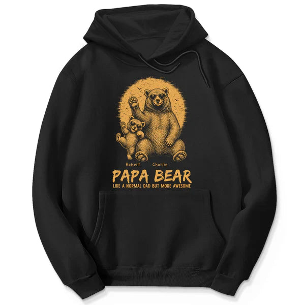 Personalized Classic Tee With Waving Papa Bear Art, Unique Father's Day Gift For Dad