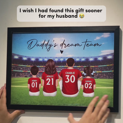 Daddy's Team Soccer Football Family Sitting Personalized Poster, Father's Day Gift For Dad, Grandpa, Husband