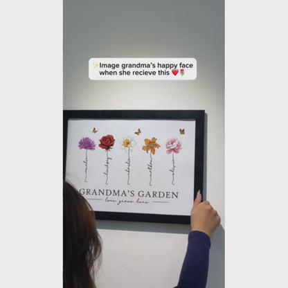 Grandma's Garden Love Grows Here Beautiful Birth Month Flower Gift For Grandma Mom Personalized Doormat or Poster or Canvas, Keychain, Plaque, Wallet Card