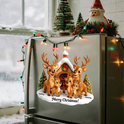 Personalized Reindeer Family Sticker Decal, Gathered at a Snowy Cottage, Unique Christmas Gift for Grandparents