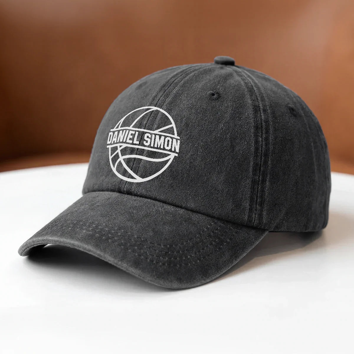 Personalized Washed Denim Baseball Cap with Basketball Graphic, Unique Gift for Players & Sports Fans