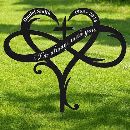 I'm Always With You Metal Garden Stake, Personalized Heart and Cross Tribute, Creative Sympathy Gift for Family