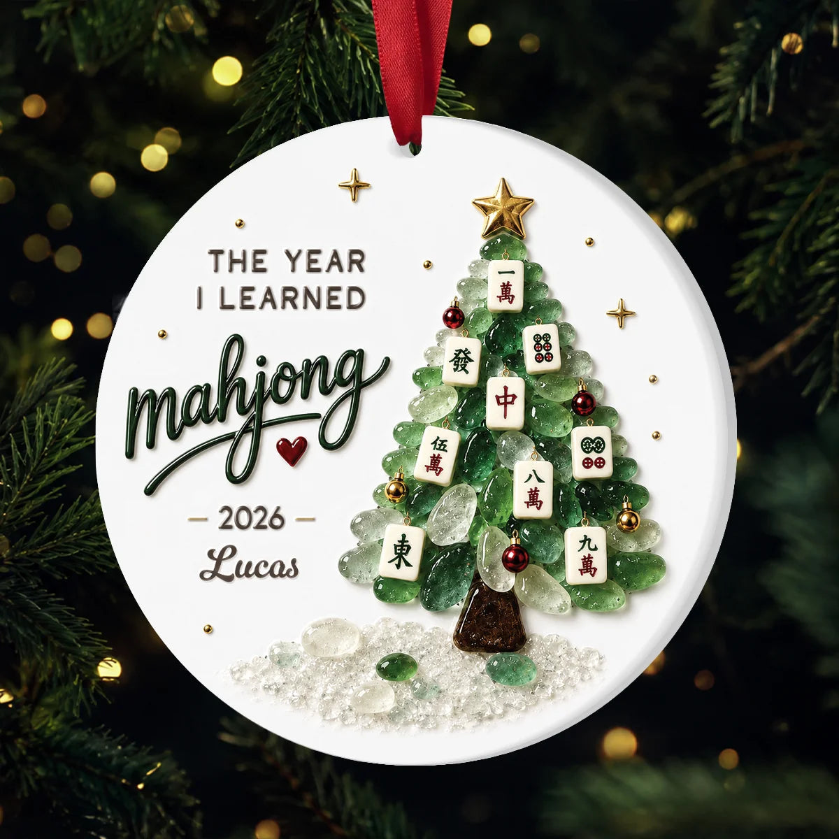 Personalized Ceramic Ornament, Green Mahjong Tree Memory, Creative Gift for Friends and Family