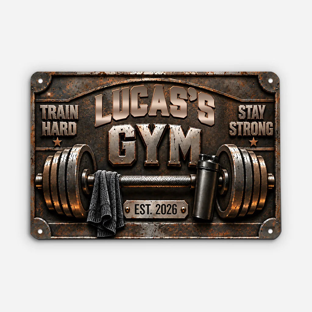 Personalized Rectangular Iron Sign, Train Hard Stay Strong Gym Decor, Unique Gift for Fitness Enthusiasts