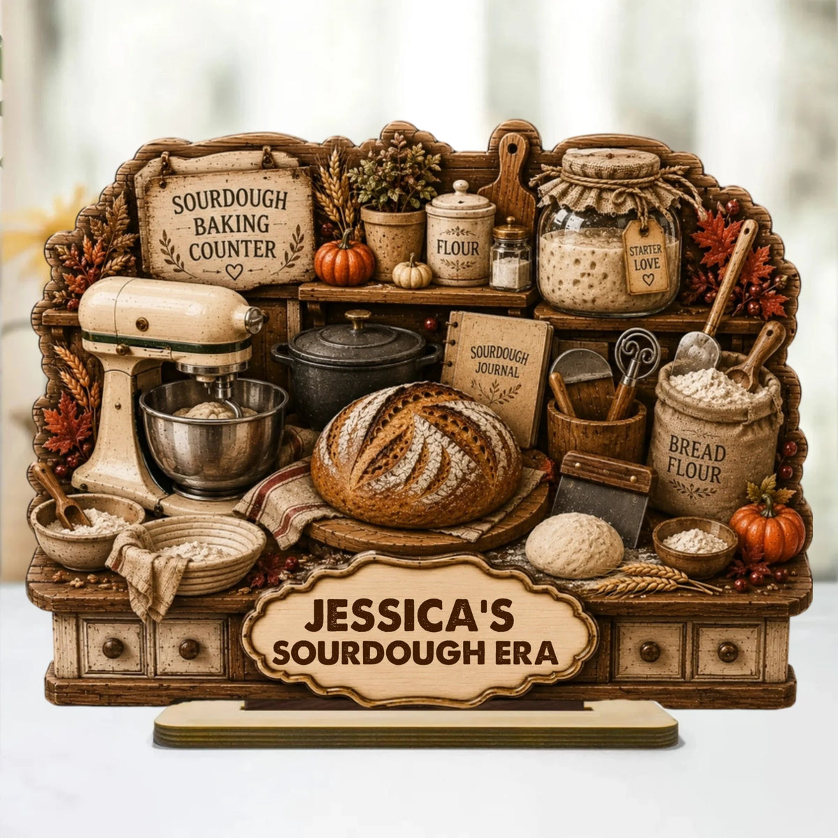 Personalized Sourdough 2-Layer Wooden Plaque, Rustic Baking Counter Decor, Unique Gift for Home Bakers