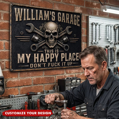 This Is My Happy Place Rectangular Iron Sign, Personalized Workshop Decor, Creative Gift for Mechanic