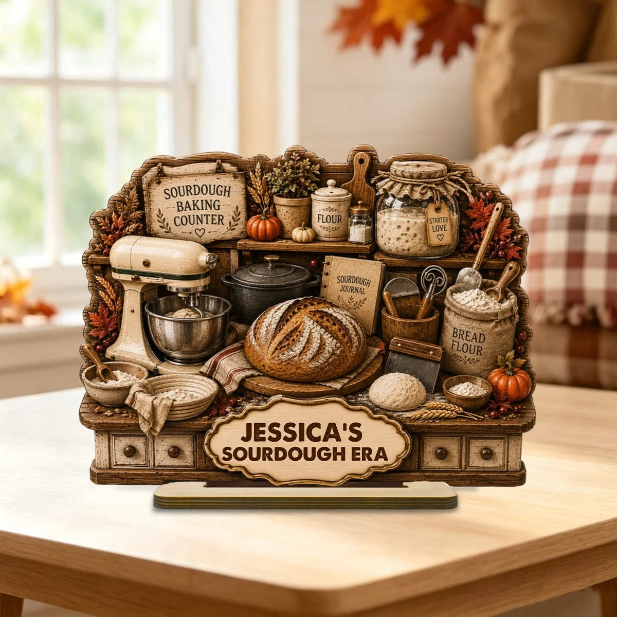 Personalized Sourdough 2-Layer Wooden Plaque, Rustic Baking Counter Decor, Unique Gift for Home Bakers