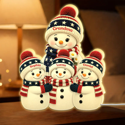Personalized Acrylic Light Box, Snowman Family Gathered Together, Unique Christmas Gift for Grandma