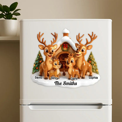 Personalized Reindeer Family Sticker Decal, Gathered at a Snowy Cottage, Unique Christmas Gift for Grandparents