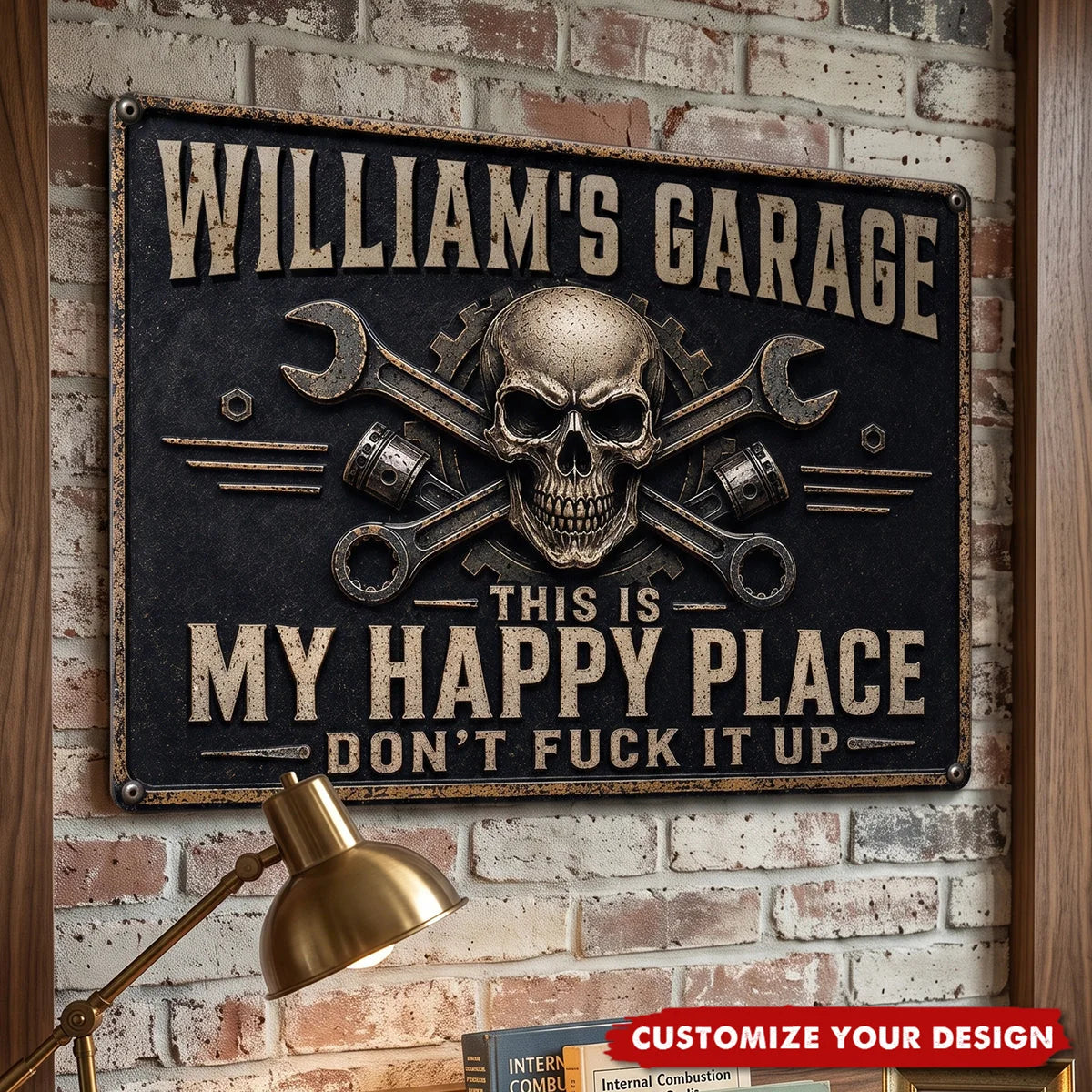 This Is My Happy Place Rectangular Iron Sign, Personalized Workshop Decor, Creative Gift for Mechanic