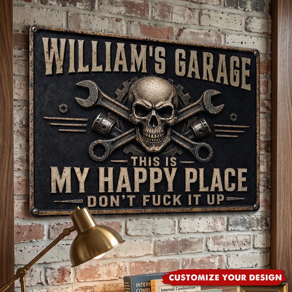 This Is My Happy Place Rectangular Iron Sign, Personalized Workshop Decor, Creative Gift for Mechanic