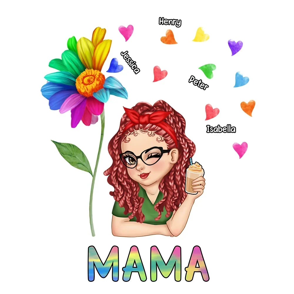 Grandma Sticker Decal, Personalized Winking Cartoon for a Car Window, Creative Family Gift with Colorful Hearts