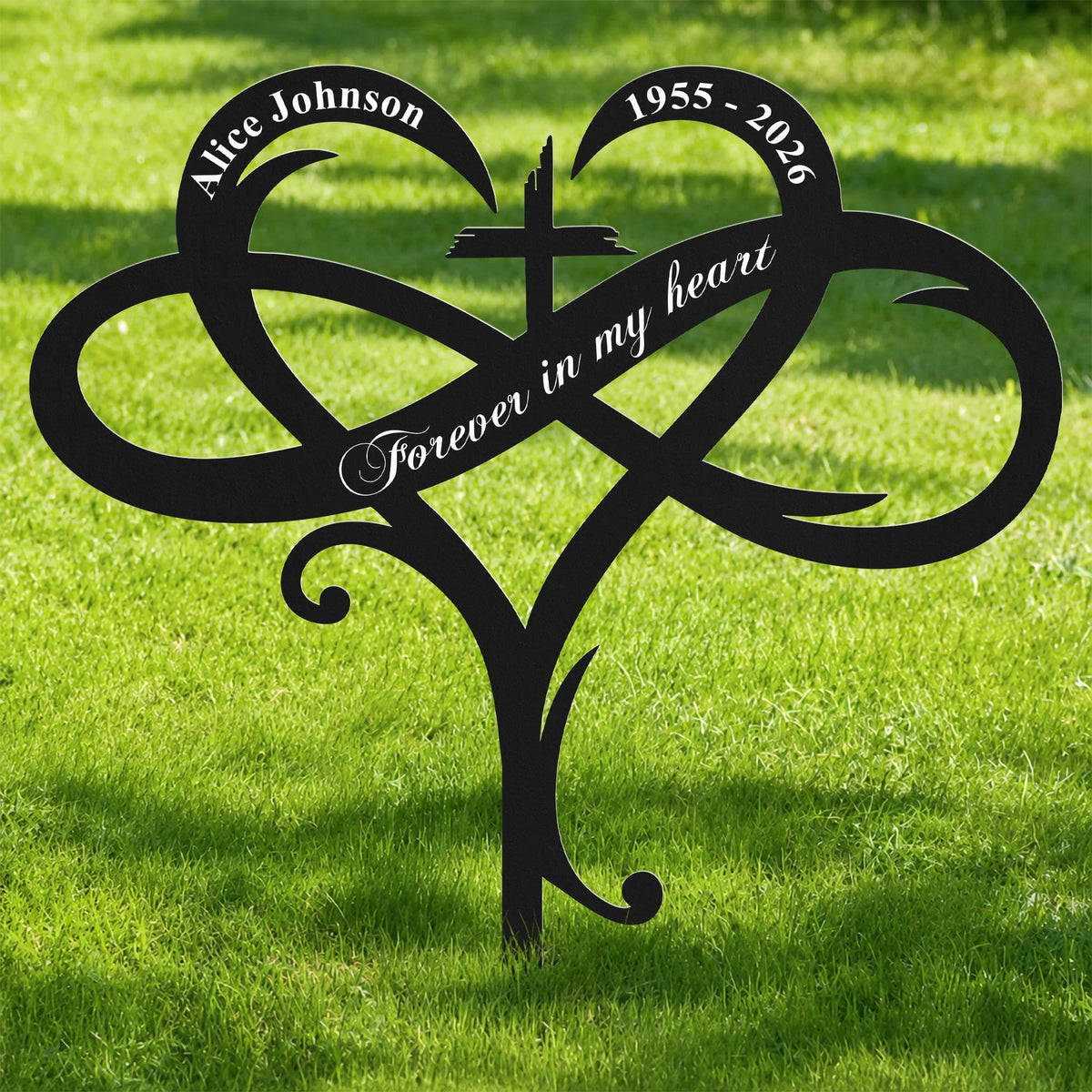 I'm Always With You Metal Garden Stake, Personalized Heart and Cross Tribute, Creative Sympathy Gift for Family