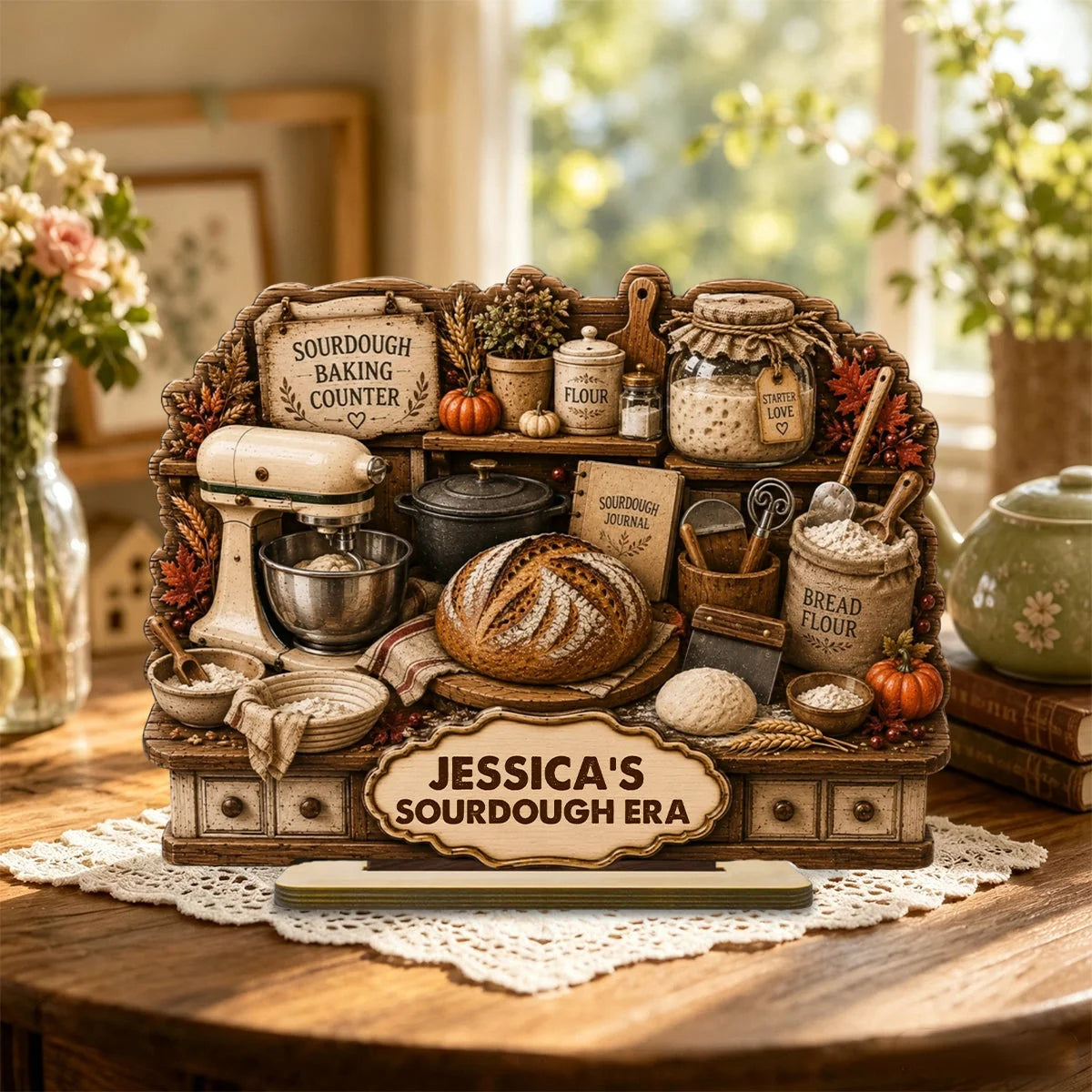 Personalized Sourdough 2-Layer Wooden Plaque, Rustic Baking Counter Decor, Unique Gift for Home Bakers