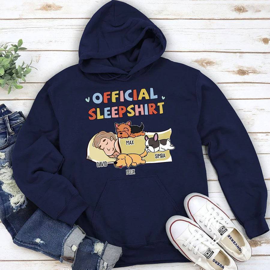 Cozy Canine Dreams - Customizable Dog Print Sleepshirt - Choose Your Style: T-Shirt, Sweatshirt, or Hoodie