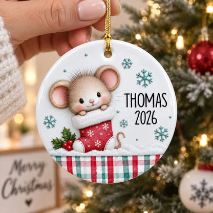 Personalized Ceramic Ornament, Cute Woodland Animals with Cookies and Stocking, Unique Gift for Kids