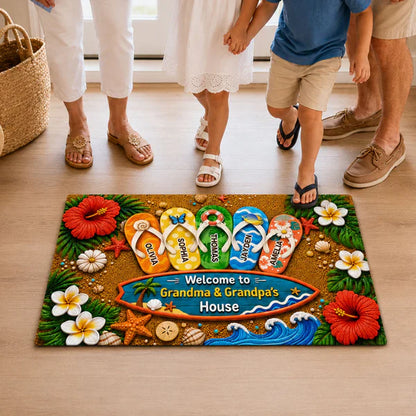Personalized Standard Doormat, Hello Summer Flip-Flop Design for Grandma & Grandpa, Unique Gift