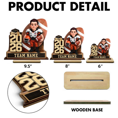 Custom Class Football Player 2-Layer Wooden Plaque, Warm Sports Memory Desk Decor, Thoughtful Gift for Graduates